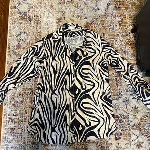 Ronny Kobo Collection Black and White Casual Button Down Shirt